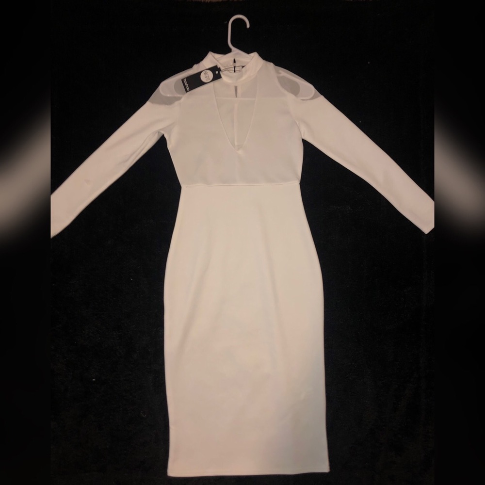 All white dress with white mesh cut outs